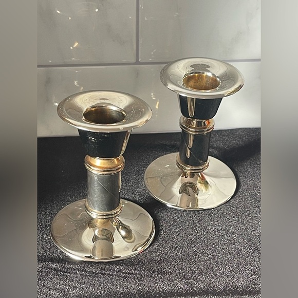 Vintage Rialto Gold Silver Plated Set of 2 Candle Holders EP Brass Zinc MCM - Picture 1 of 12